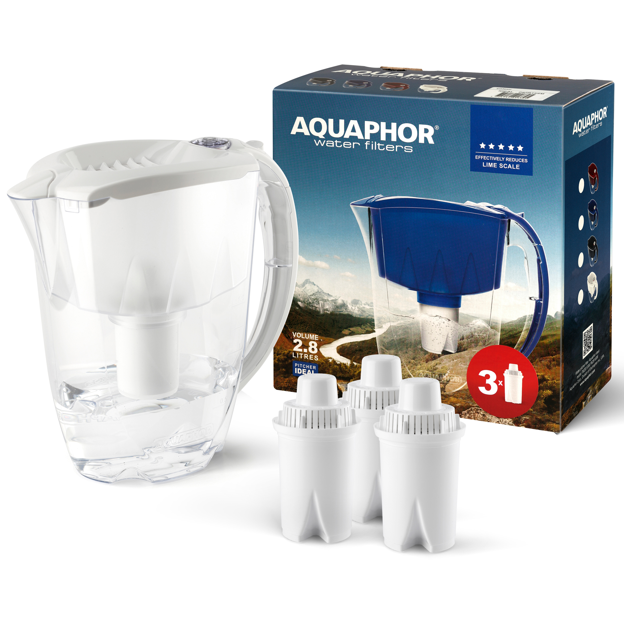 Wasserfilter Ideal 2,8 l + 3 Filterkartuschen Aquaphor B15 Weiß AQUAPHOR