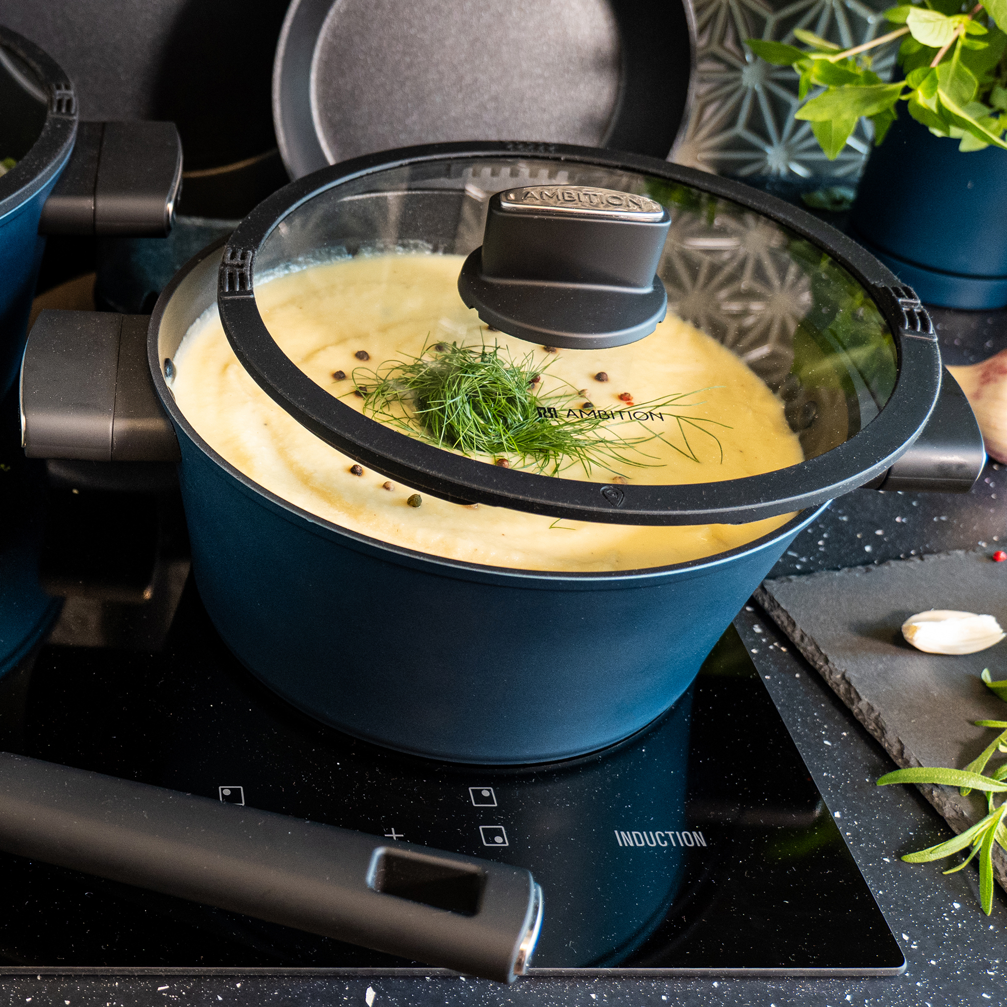 Sada hliníkových hrnců s pánví Azzurro Qualum Basic 9-dílů AMBITION