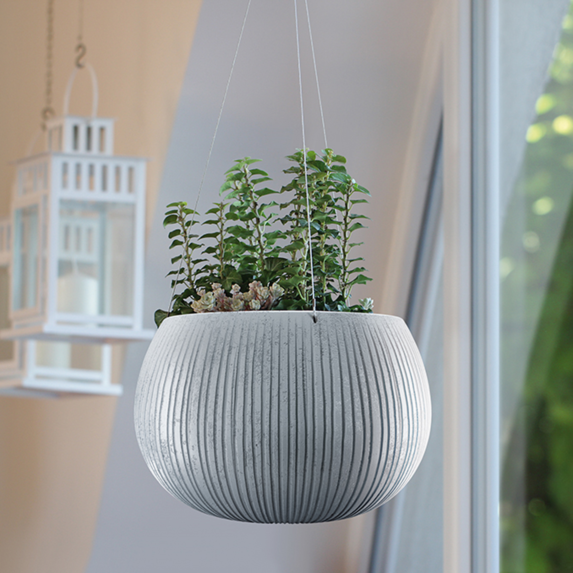 Šedý plastový květináč Beton Bowl 24 cm PROSPERPLAST