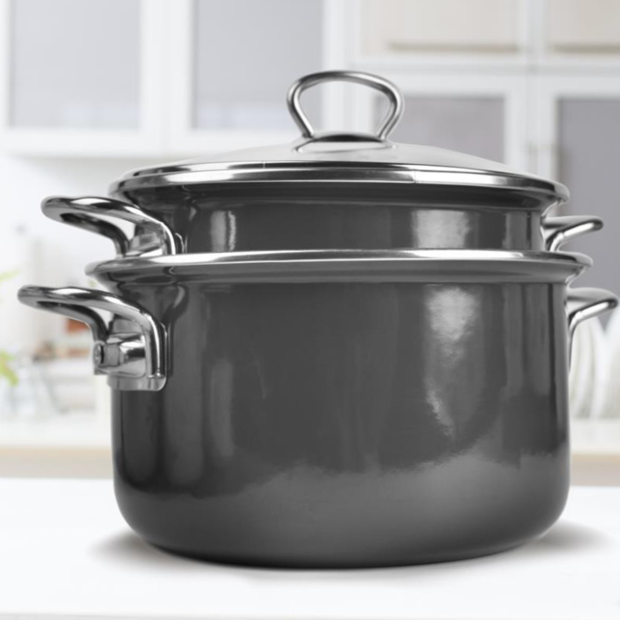 Pentola smaltata grigia 18 cm con coperchio di vetro Plus EMALIA OLKUSZ