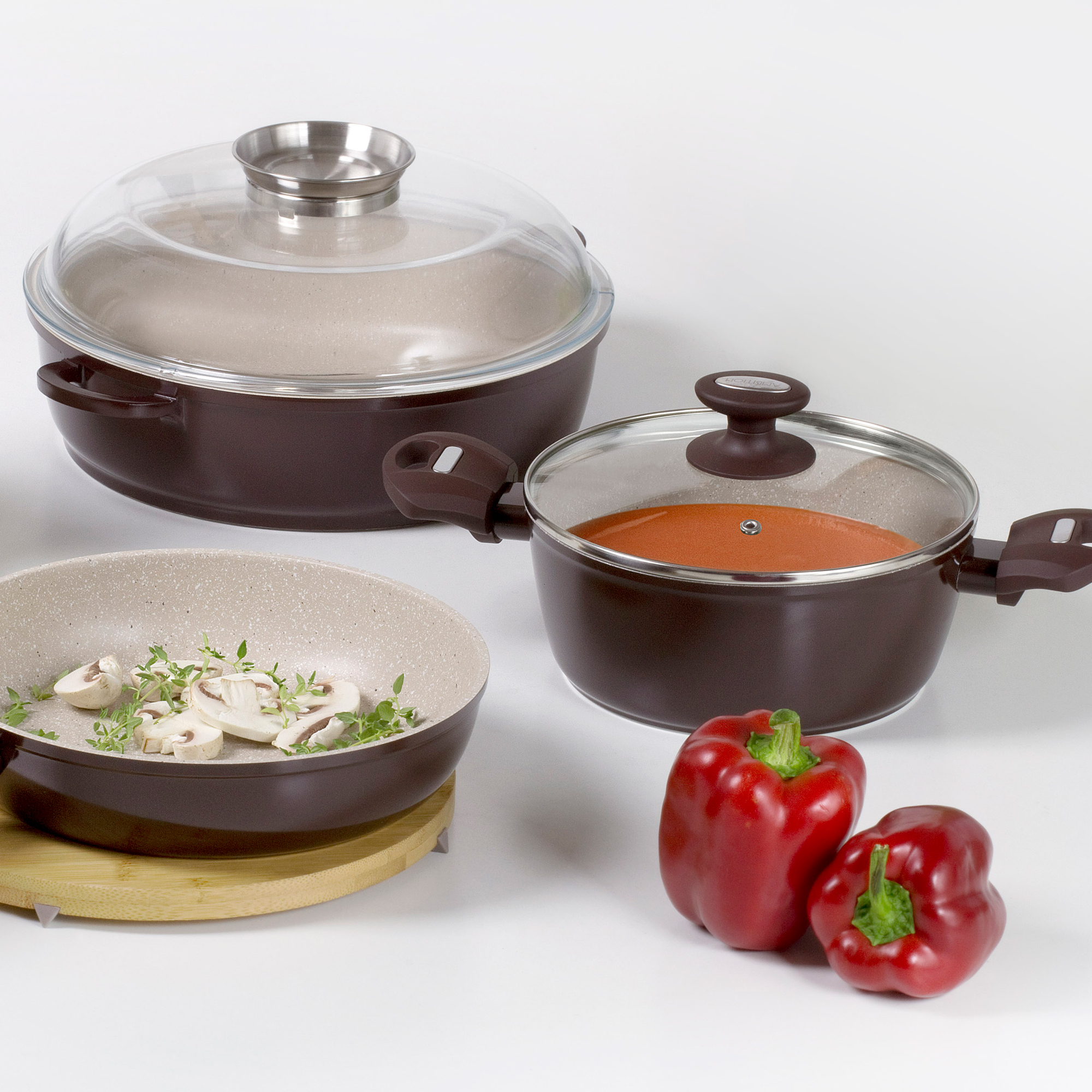 Garnek z pokrywką 24 cm Brown Stone AMBITION