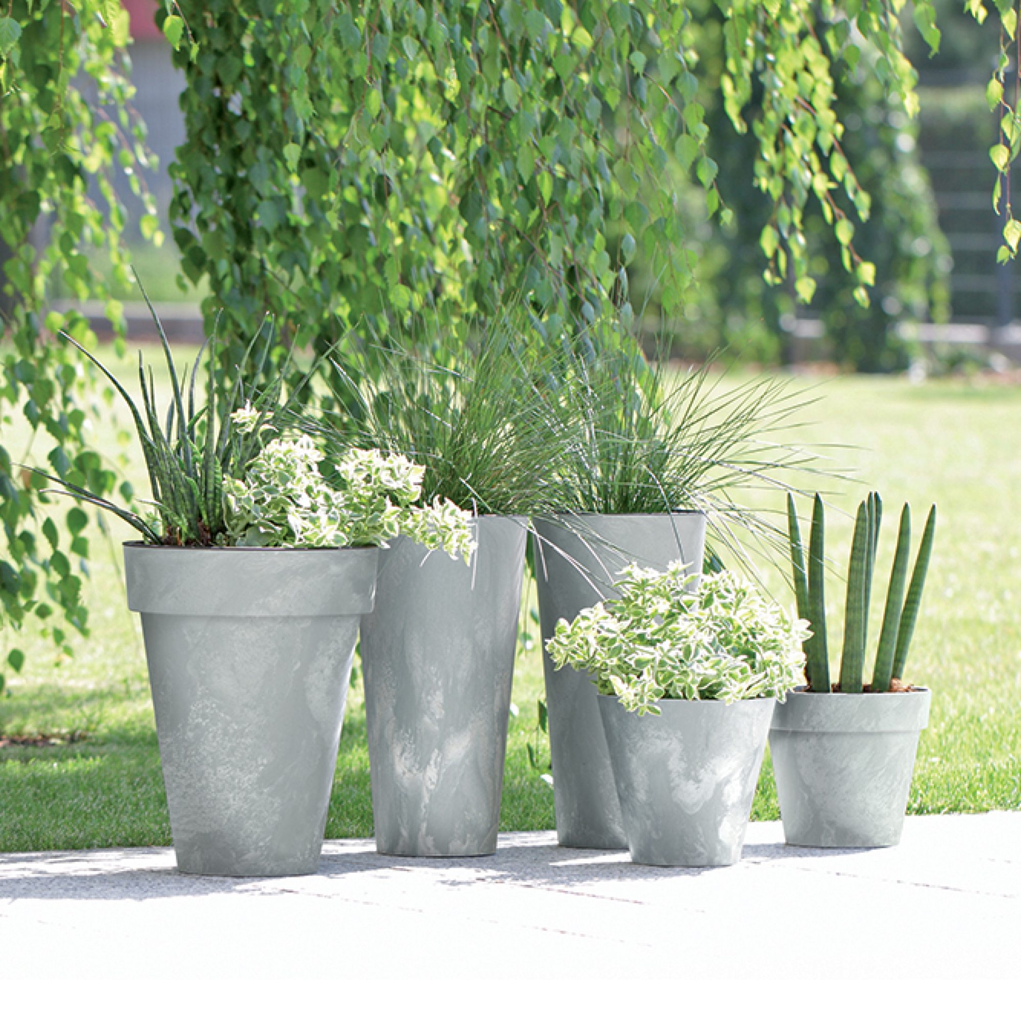 Blumentopf hoch Tubus Slim Betonoptik 57 cm grau PROSPERPLAST