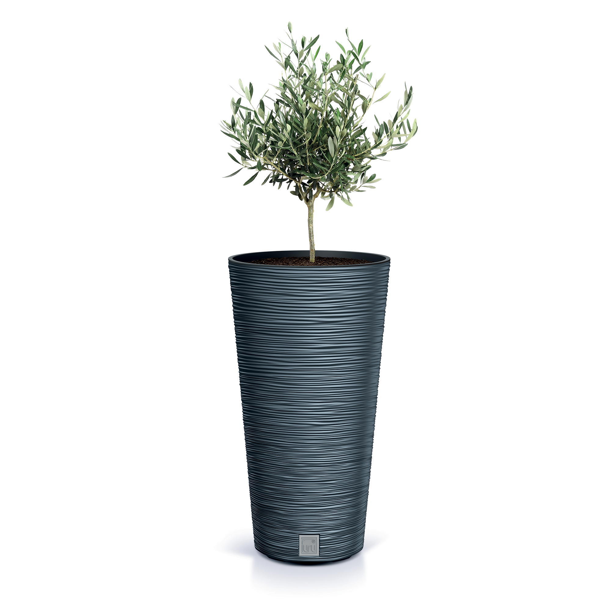 Antracitový zahradní plastový květináč s vložkou Furu Slim 48 cm PROSPERPLAST