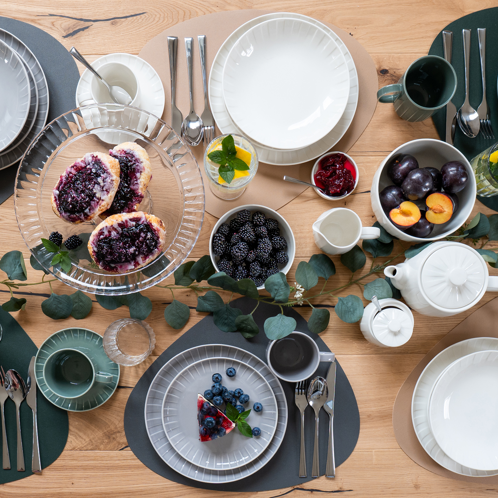 Juego de vajilla para 6 personas Ligne verde 48 piezas AMBITION