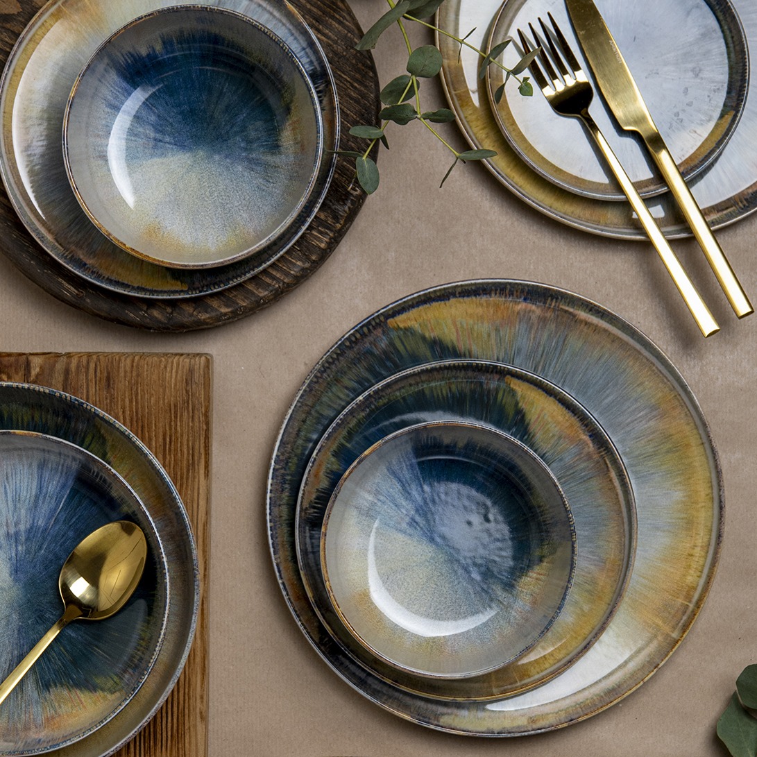 MÄSER Set Di 6 Piatti Piani Ovali In Gres Blu Scuro – 29x25,8 Cm, Lavabili In Lavastoviglie E Adatti Al Microonde