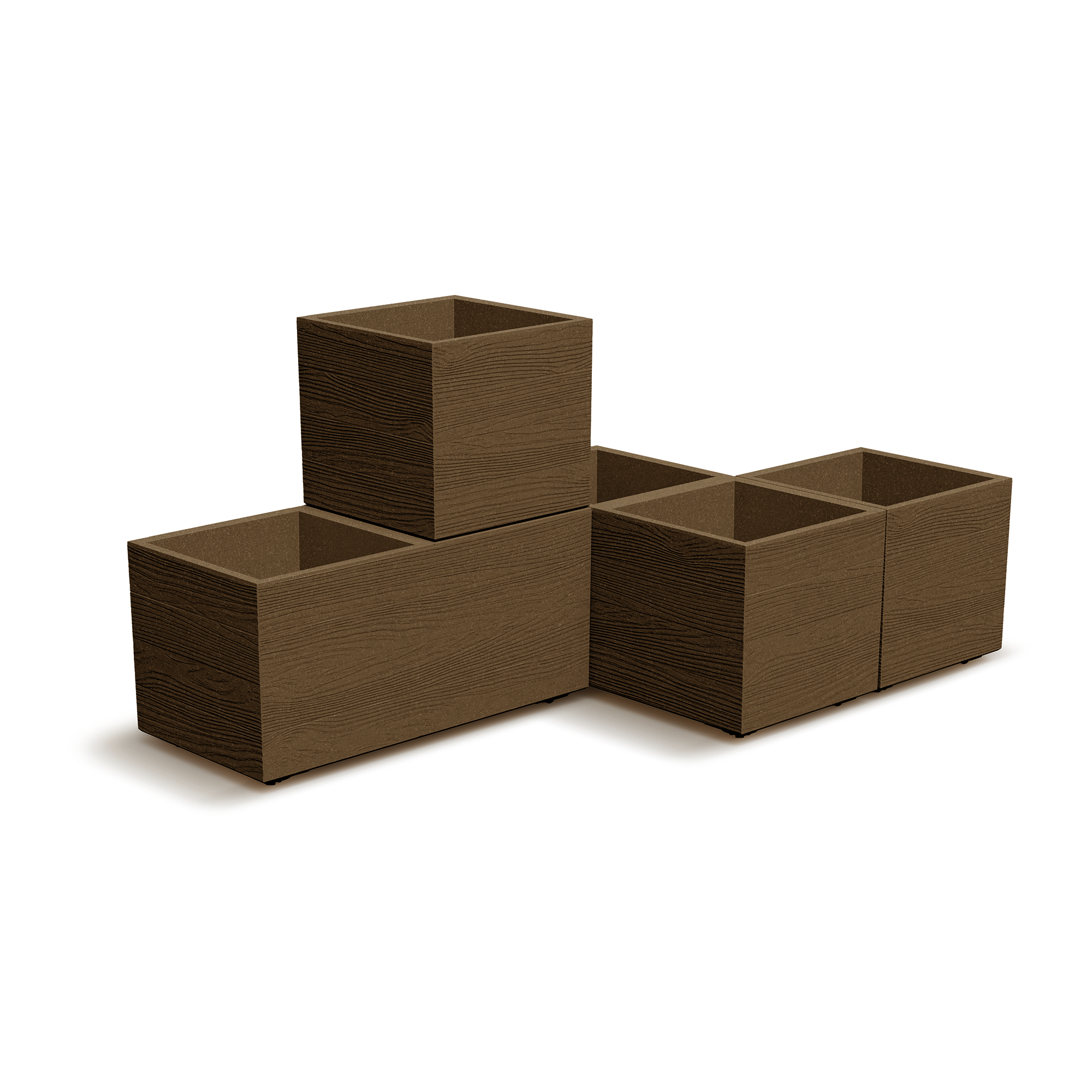 Hnědý plastový květináč s vložkou na kolečkách Madera Square ECO Wood 38,5 x 38,5 x 37 cm PROSPERPLAST