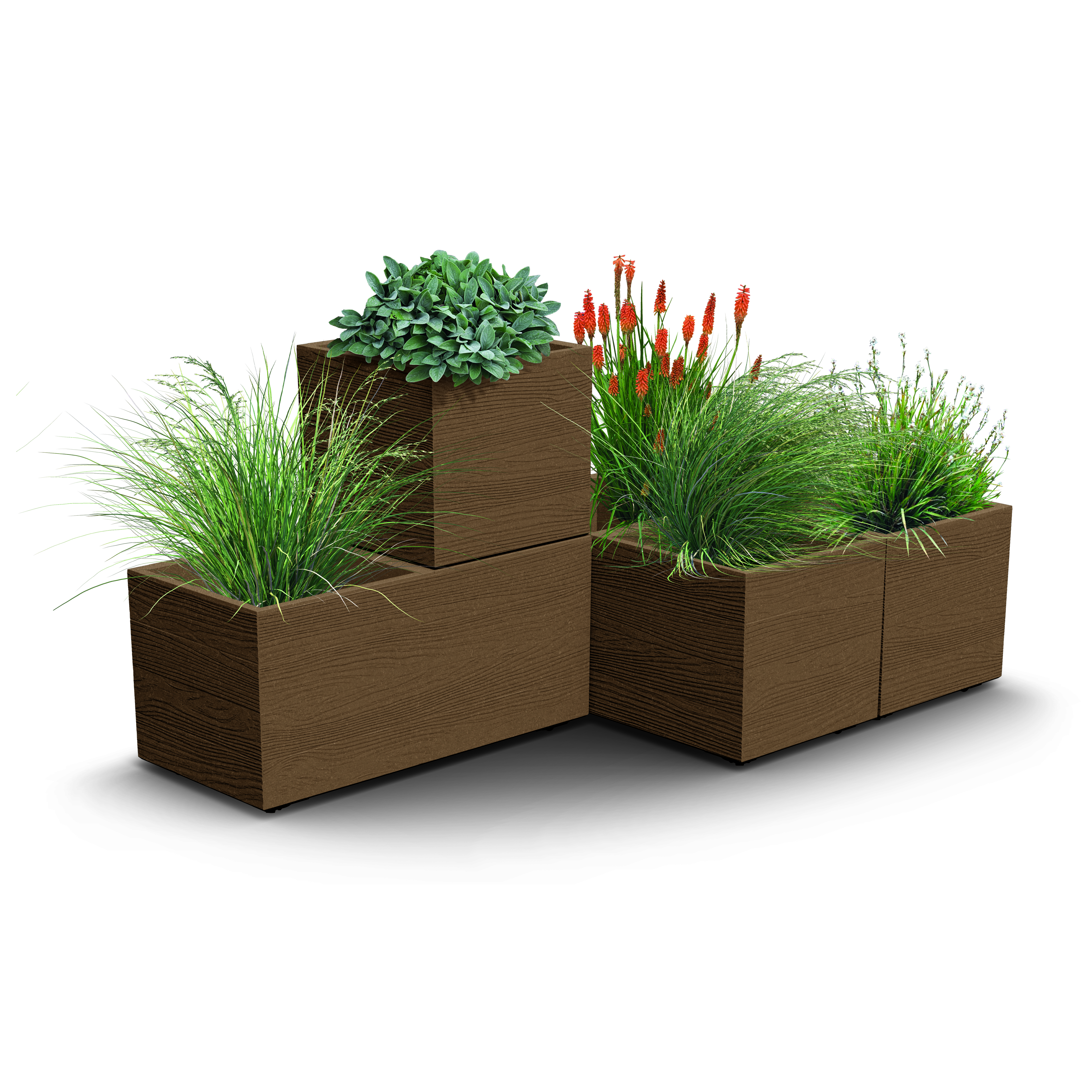 Hnědý plastový květináč s vložkou na kolečkách Madera Square ECO Wood 38,5 x 38,5 x 37 cm PROSPERPLAST