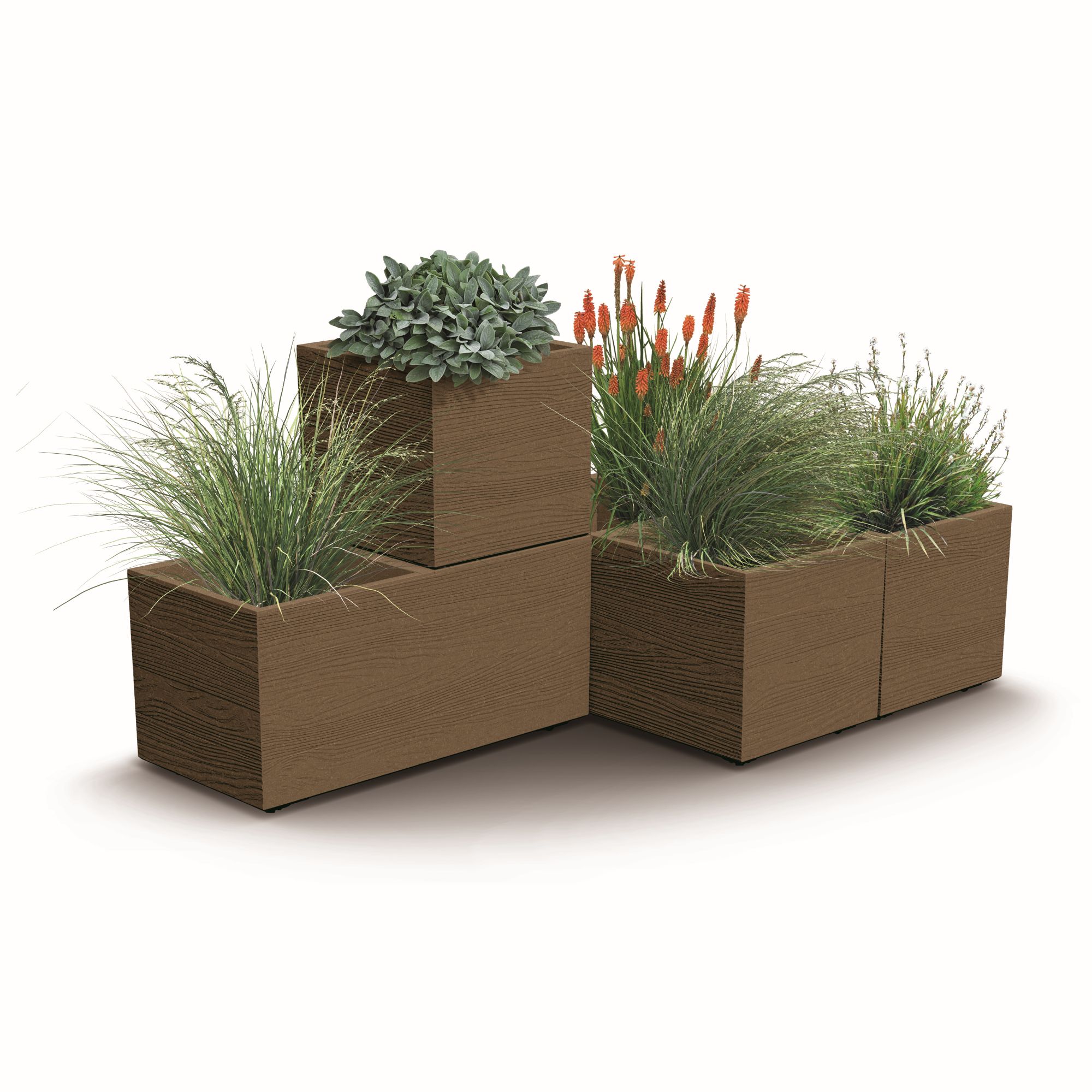 Hnedý plastový kvetináč s vložkami na kolieskach Madera Case ECO Wood 57,7 x 28,8 x 29 cm PROSPERPLAST