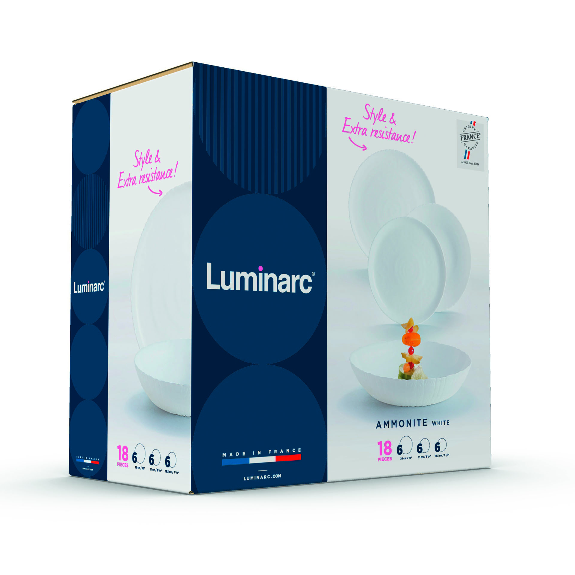 Dinner set for 6 people Ammonite 18-piece white LUMINARC