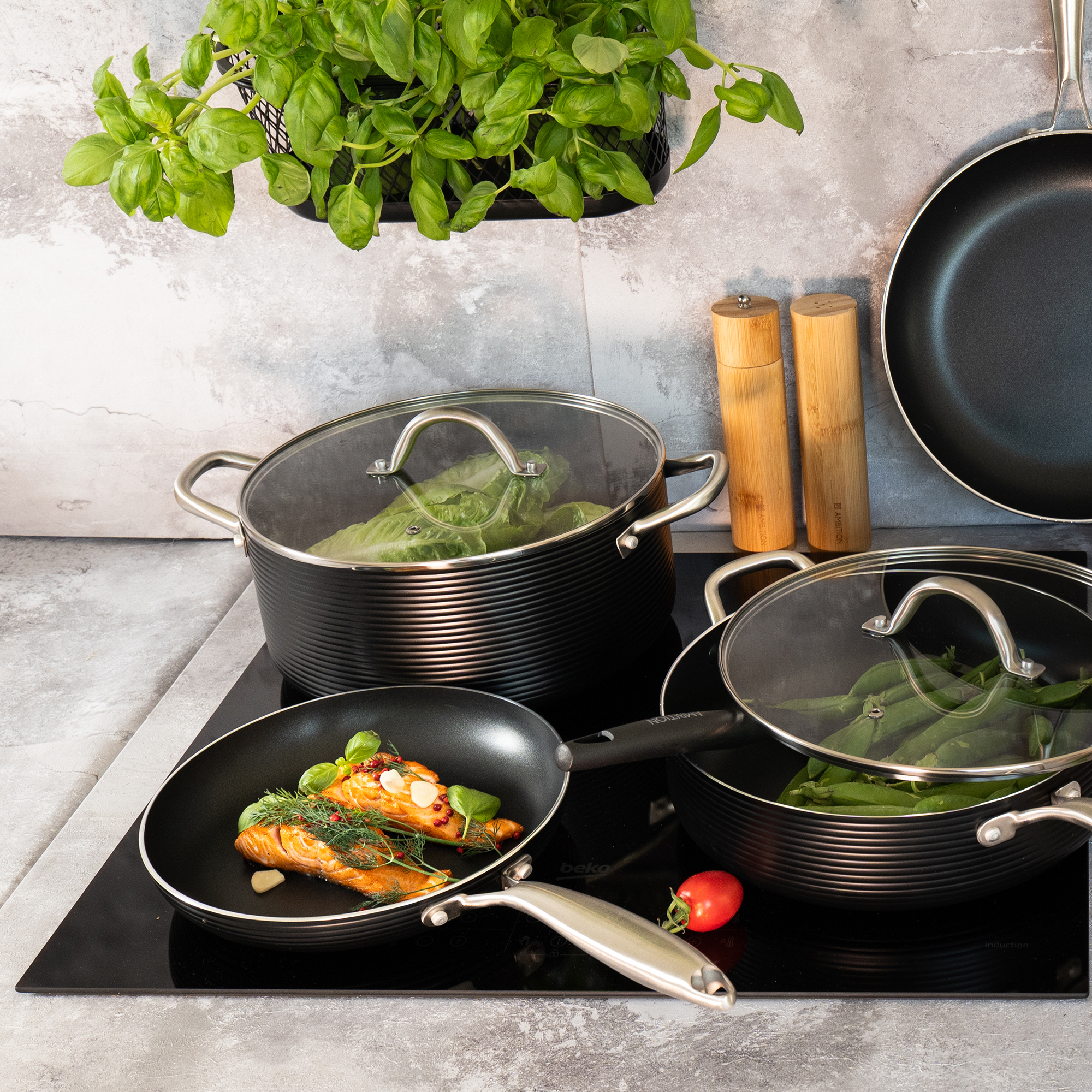 Aluminiumtopf mit Deckel Ribs 24 cm 4,6 l AMBITION