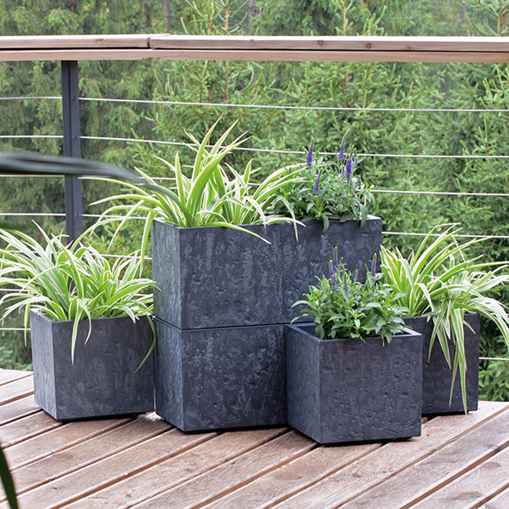 Plastový květináč s vložkami na kolečkách Sierra Case Beton Effect Marengo 57 x 29 x 29 cm PROSPERPLAST