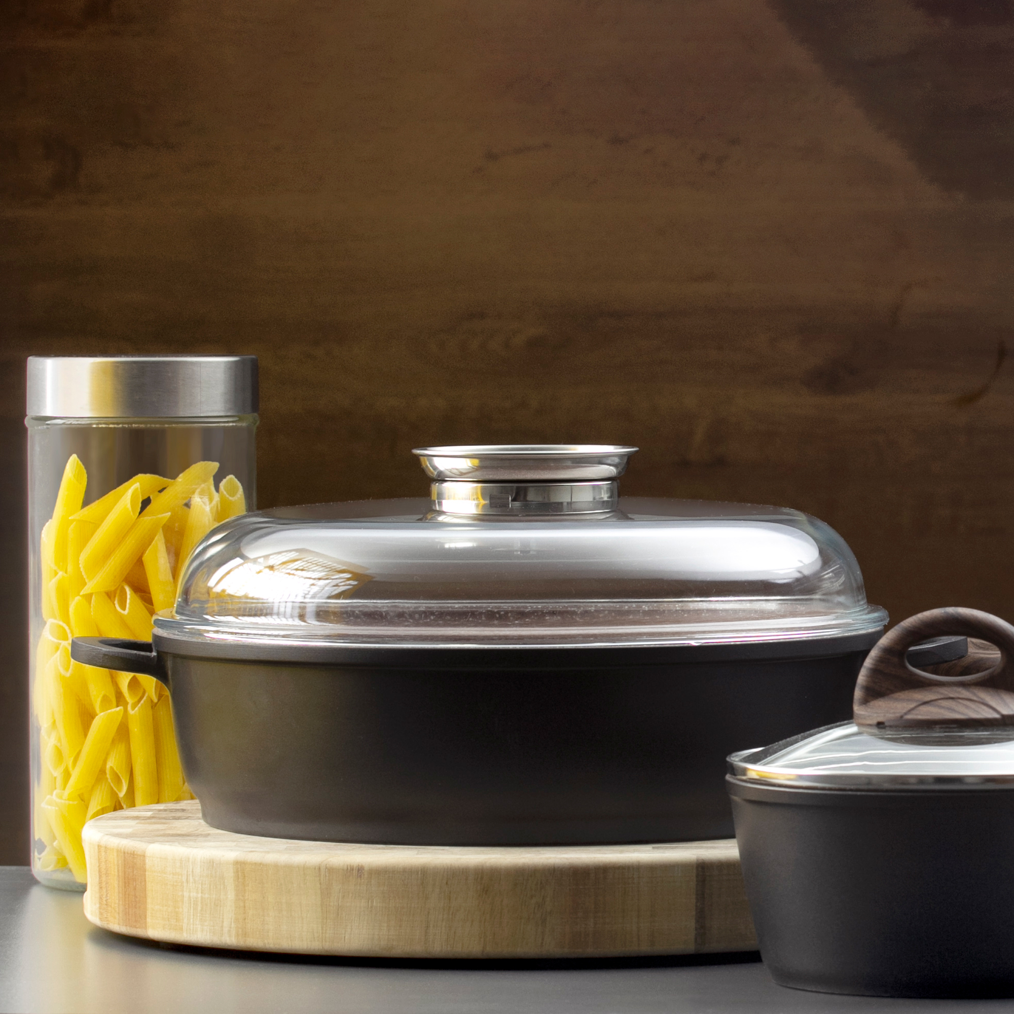 Patelnia głęboka Terra pokrywką Aroma Knob System 28 cm AMBITION