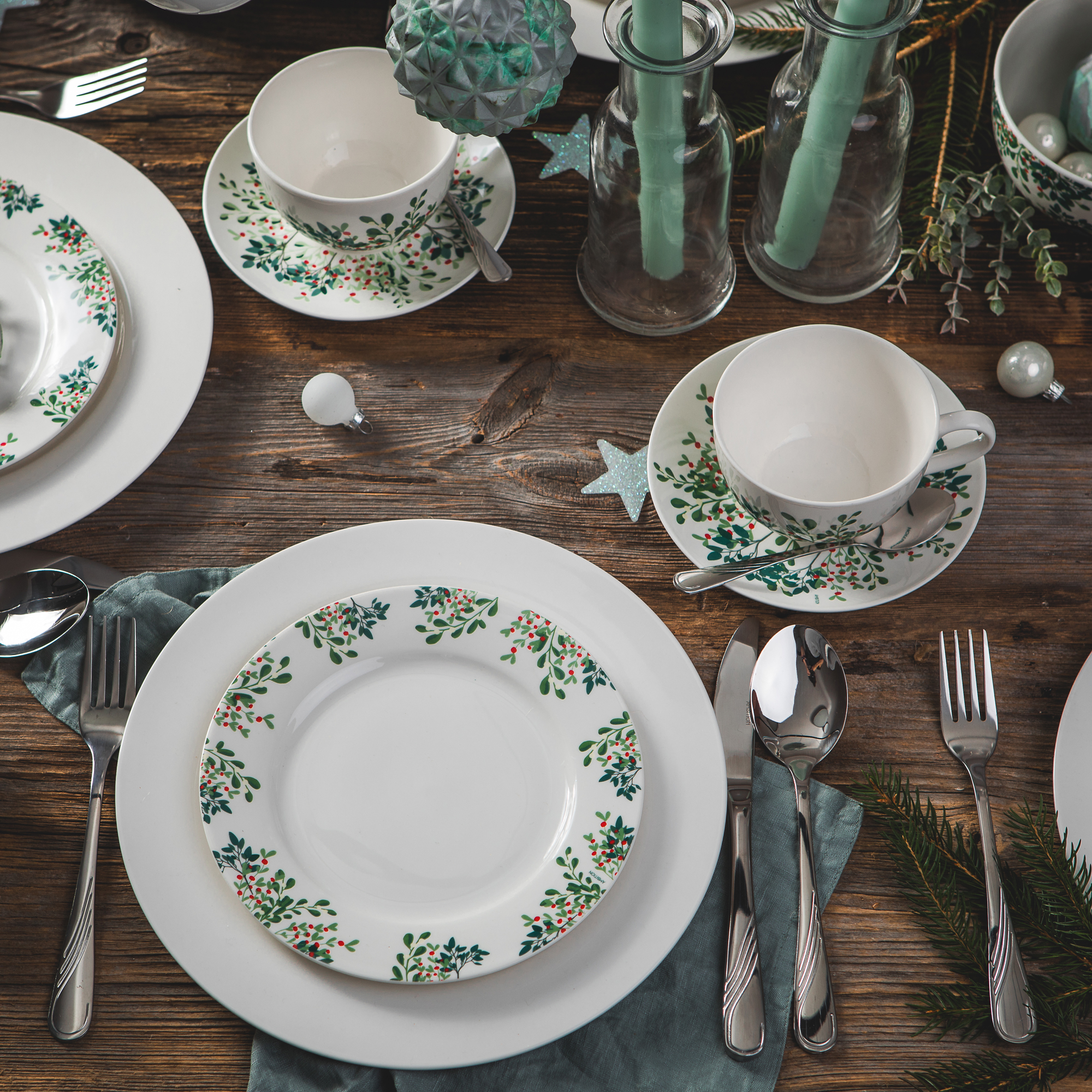 Kombiservice für 6 Personen Botanic Greenery & Aura White 30- teilig AMBITION