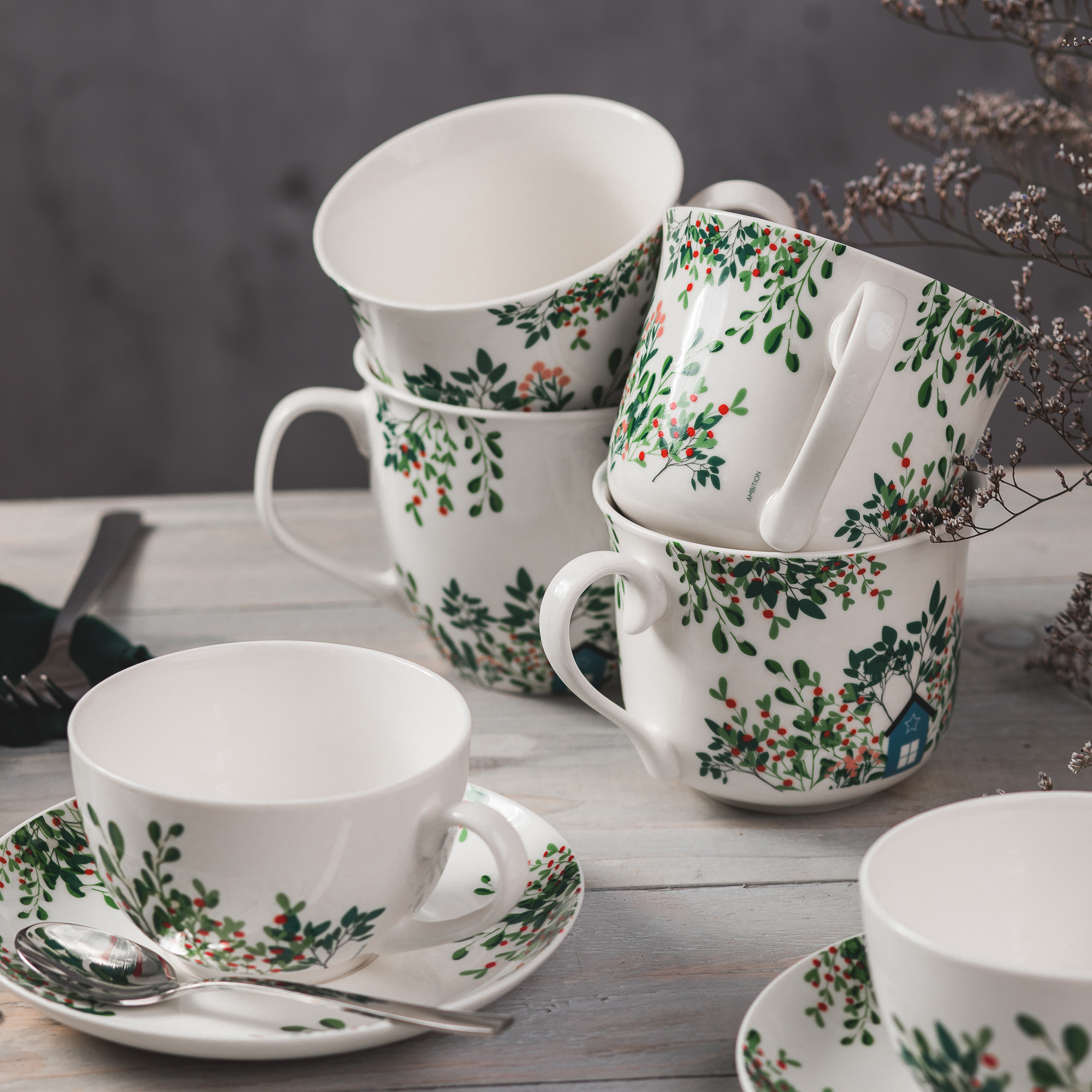 Kombiservice für 6 Personen Botanic Greenery & Aura White 30- teilig AMBITION