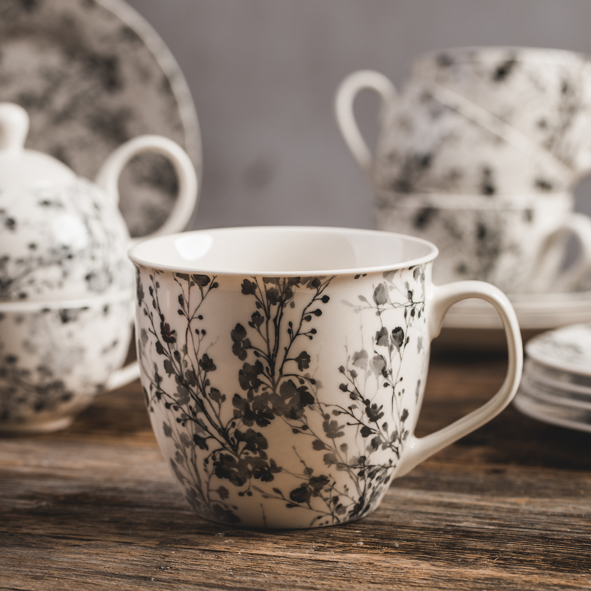 Mug porcelain 550 ml Black Nature white AMBITION