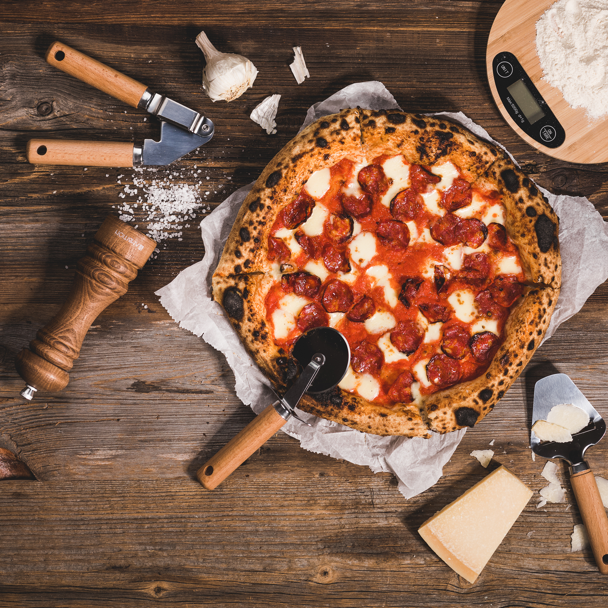 Set di utensili da cucina con rotella tagliapizza Natural 4-pezzi AMBITION