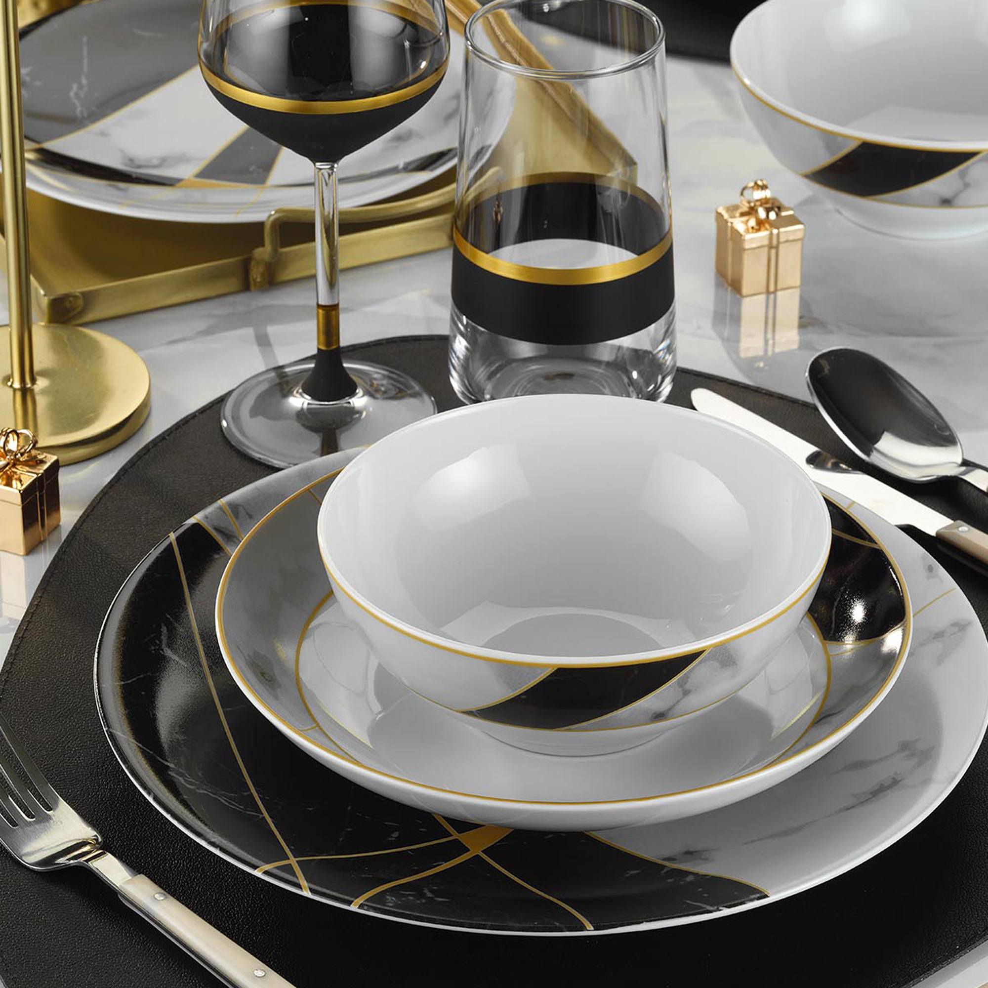 Jídelní servis Black Marble pro 6 osob 24-dílů KÜTAHYA PORSELEN
