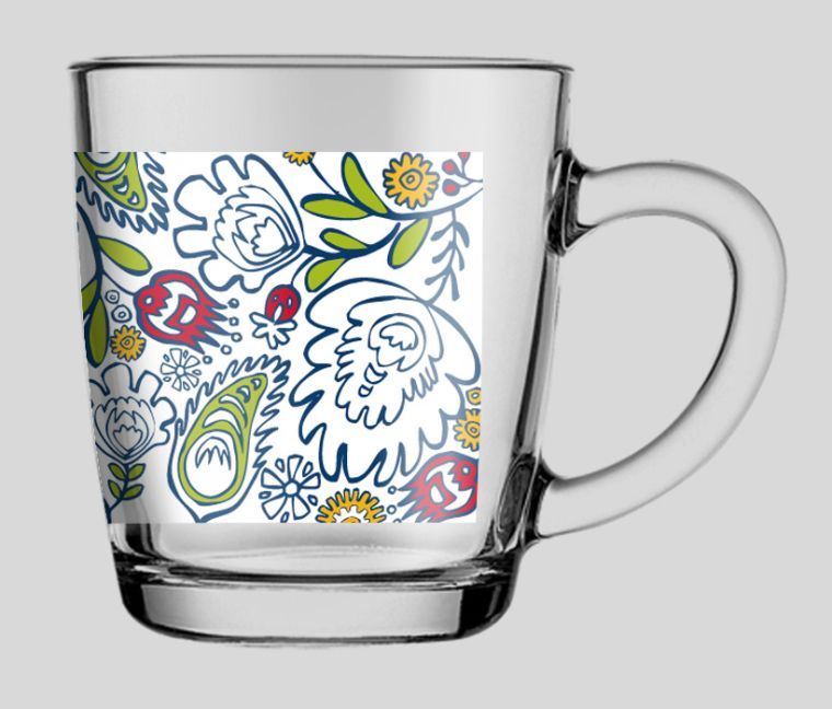 Průsvitný hrnek Basic Field Flowers 350 ml PASABAHCE